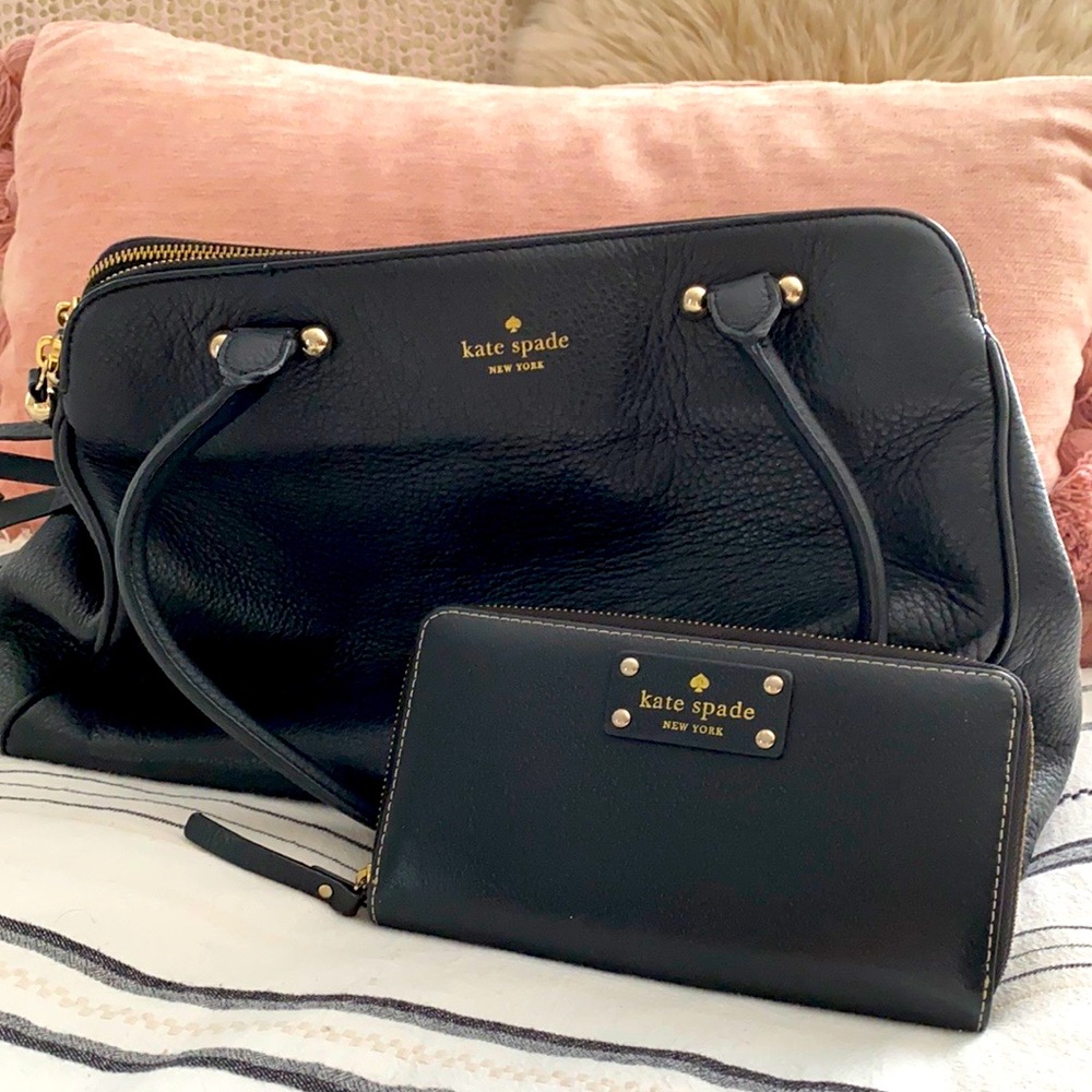 Kate Spade Black Leather Wellesley Neda Zip Around Wallet